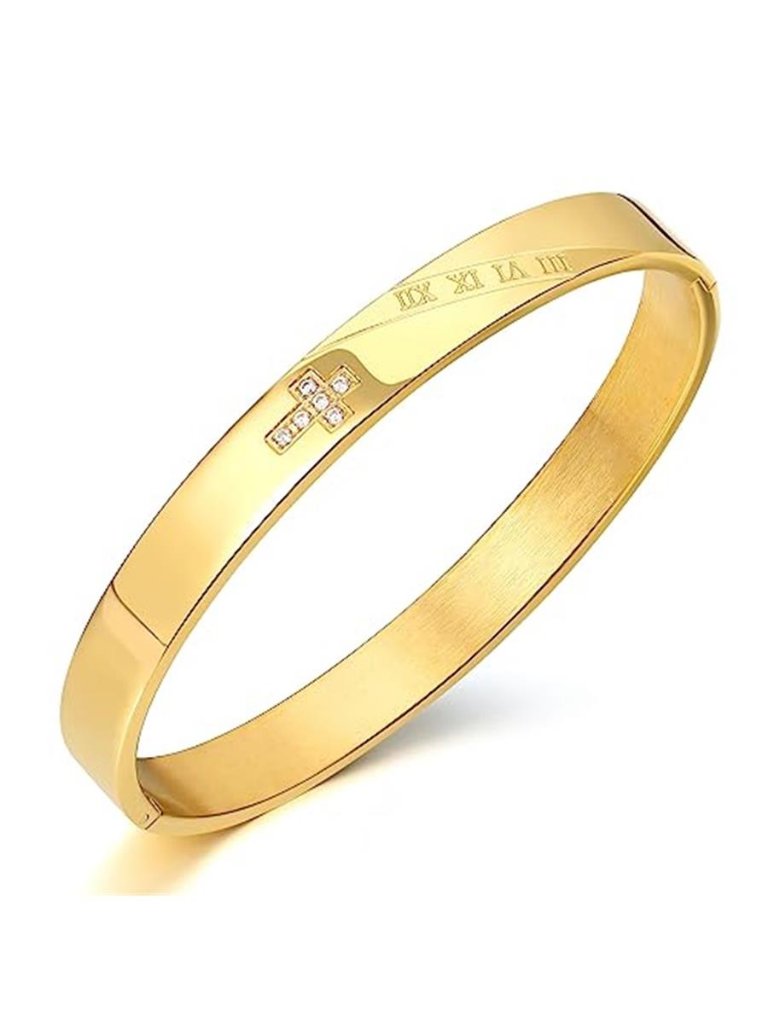 8mm Silver Roman Numeral Bracelets, Non Tarnish 14k Gold Plated Cross Bracelets